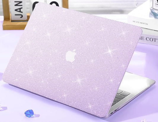 KEROM Bling Glitter Case for MacBook Pro 13 inch 2024-2016 M2 M1 A2338 A2289 A2251 A2159 A1989 A1706 A1708, Luxury Bedazzled Shiny Sparkle Glitter PU Leather Hard Shell Case & Keyboard Cover, Purple