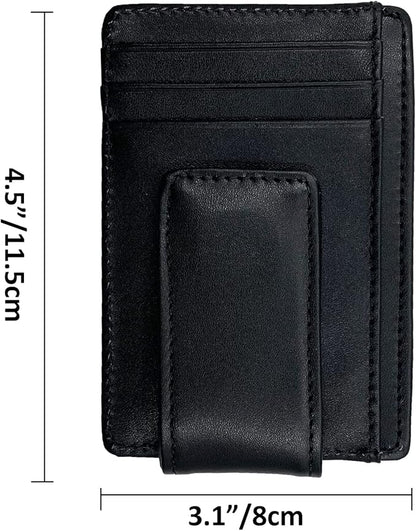 Money Clip RFID Front Pocket Wallet Men Leather Slim Minimalist Wallet
