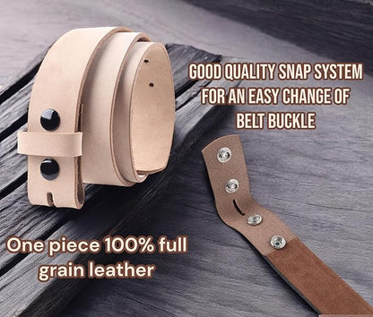 F&L CLASSIC Belt for buckle men Snap on Strap Full Grain One Piece Leather no buckle,1 1/2" Wide, USA