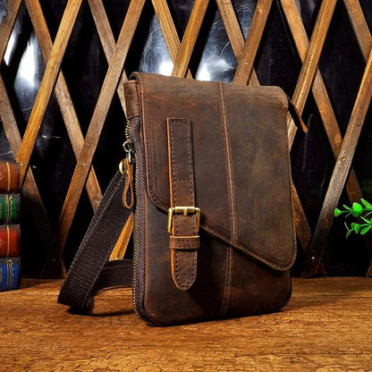 Le'aokuu Mens Genuine Leather Small Messenger Shoulder Satchel Phone Pouch Belt Waist Bag Pack