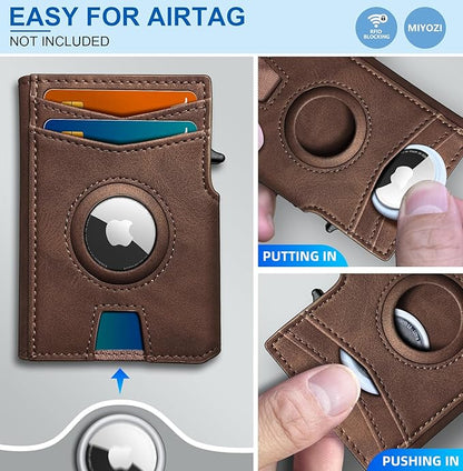 miyozi Airtag Wallet for Men,with Money Clip 10 Cards Metal Case Smart Slim Pop Up Credit Card Holder Flip with Magnetic Closure RFID Blocking wallet with Gift Box