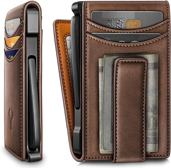 BULLIANT Men Wallet,Metal Case Money Clip with Grain Leather Flip 11 Cards-Pop-up Access Magetic Closure