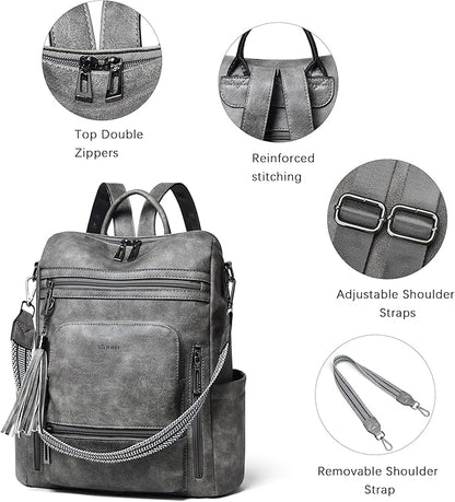 Shrrie Vegan Leather Laptop Backpack for Women 15.6 inch Work Backpack Fashion Travel Backpack Purse for Travel College Work