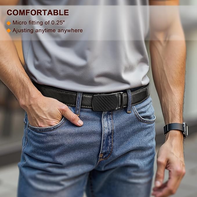 KEMISANT Men Belt Ratchet Click Belt Genuine Leather Adjustable For Men Golf Dress Casual Jeans 1 3/8-Cut For Fit