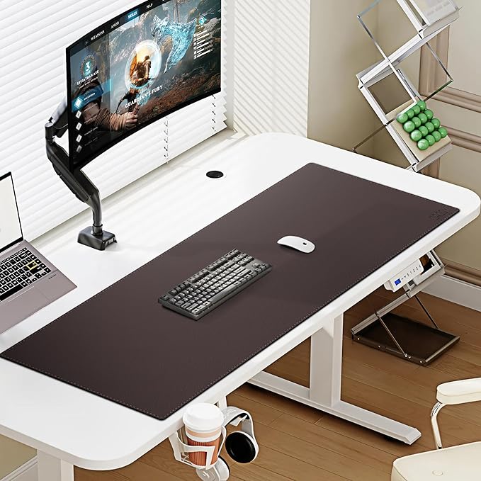 Cacoy 40" x 16" PU Leather Desk Pad Blotters, XXL Large Computer Mouse Pad for Office and Home Work, Waterproof Desk Mat Protector Gaming Keyboard Mousepad (Dark Brown)