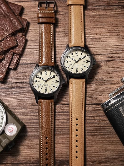 Getalia Italian leather Watch Band Tuscany Natural Vegetable-Tanned Full Grain Leather,14mm 16mm 18mm 19mm 20mm 21mm 22mm Quick Release Replacement Watch Straps for Men and Women Thick and Soft