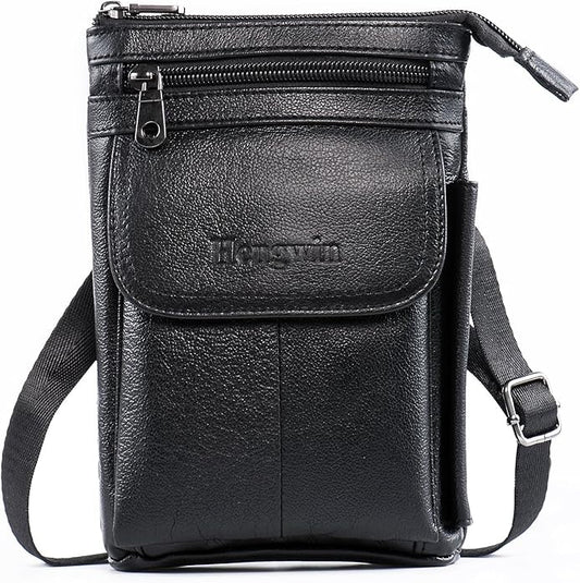 Hengwin Genuine Leather Small Crossbody Purse for Men Women, Travel Passport Wallet Cell Phone Shoulder Holster Belt Pouch Messenger Bag
