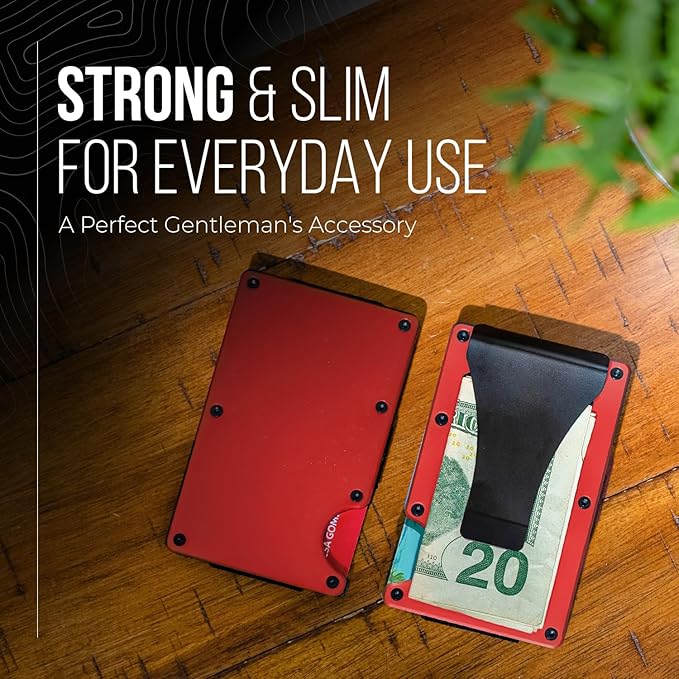 Minimalist Slim Wallet for Men,RFID Blocking Metal Wallet,Aluminum Credit Card Holder & Money Clip 12-15 Cards,Slim Rfid Front Pocket Mens Wallet,Matt Red