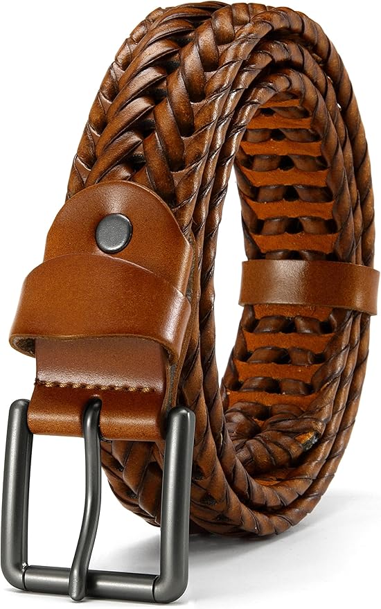 CHAOREN Leather Braided Belts for Men - 1 1/8" Mens Casual Woven Leather Belt for Dress Pant