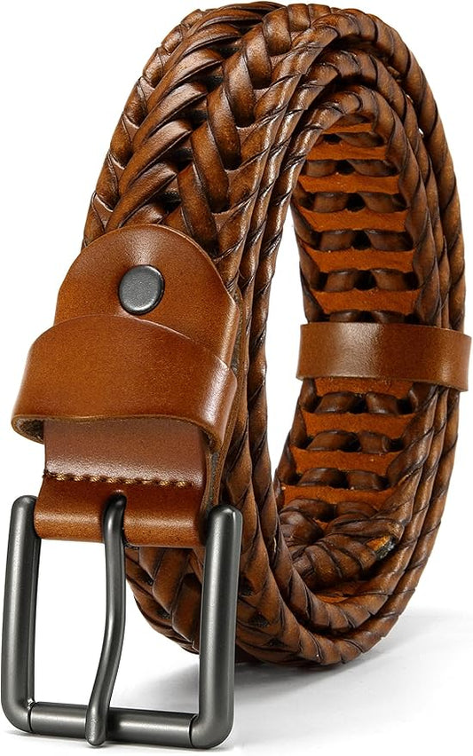 CHAOREN Leather Braided Belts for Men - 1 1/8" Mens Casual Woven Leather Belt for Dress Pant