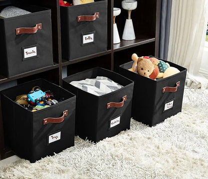 DECOMOMO Storage Cubes, 13x13x13 Storage Cube Bins with Labels, Fabric Organizer Bins (13" / 6pcs, Black)