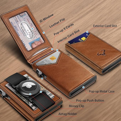 BULLIANT Men Wallet Gift Boxed,Slim Front Pocket Wallet Money Clip Card Holder 3.8"x2.7",Pop-up Access