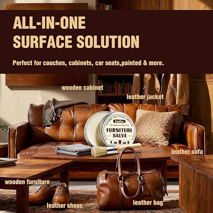 Leather & Furniture Repair Salve 2 Pack, Furniture Salve with Brush for Leather Wood, Leather Conditioner Help Prevent Cracking or Fading