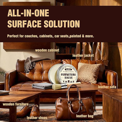 Leather & Furniture Repair Salve 2 Pack, Furniture Salve with Brush for Leather Wood, Leather Conditioner Help Prevent Cracking or Fading