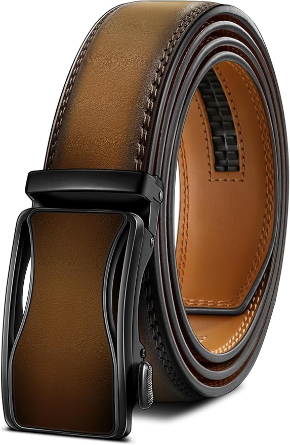 BULLIANT Mens Ratchet Belt,Leather Adjustable Slide Belt For Gift Mens Dress Casual 1 3/8",Size Adjustable