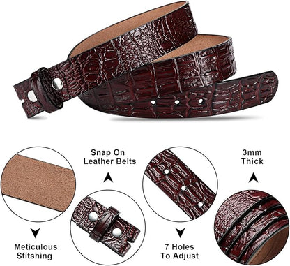 HJones Western Belts for Men without Buckle,Cowboy Belt Buckles for Men,1.5" Wide Genuine Leather Belt No Buckle
