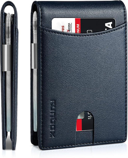 RUNBOX Slim Money Clip Wallets for Men RFID Blocking 11 Card Holder Minimalist Small Leather Bifold Men's Front Pocket Wallet Gift Box