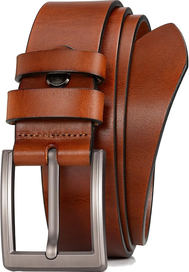 WOLFANT Men's 1.5" Full Grain Leather Belt,100% Italian Real Solid Leather