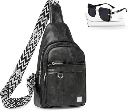 Sling Bag Set, PU Leather Sling Bag, Multi-Zipper Design for Travel, Outdoors, Valentine’s Day Gifts