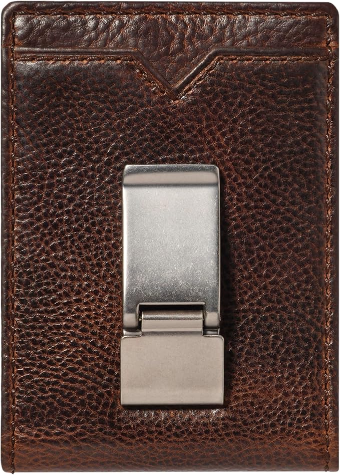 House of Jack Co. Deacon Bifold Money Clip Wallet for Men – Slim Front Pocket Leather Wallet with Metal Cash Clip, Exterior ID Window & Card Holder, Full-Grain Cowhide, Brown
