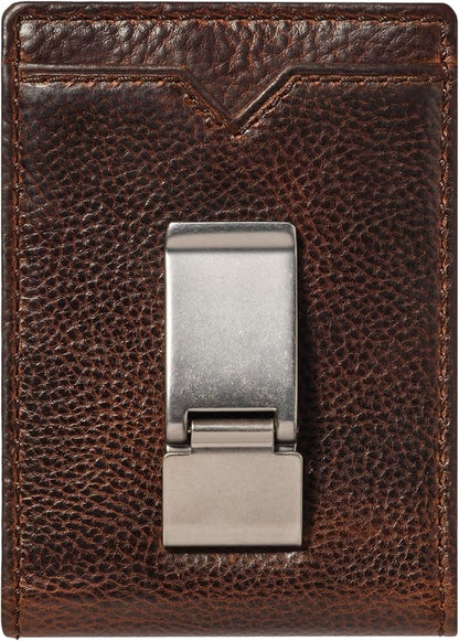 House of Jack Co. Deacon Bifold Money Clip Wallet for Men – Slim Front Pocket Leather Wallet with Metal Cash Clip, Exterior ID Window & Card Holder, Full-Grain Cowhide, Brown