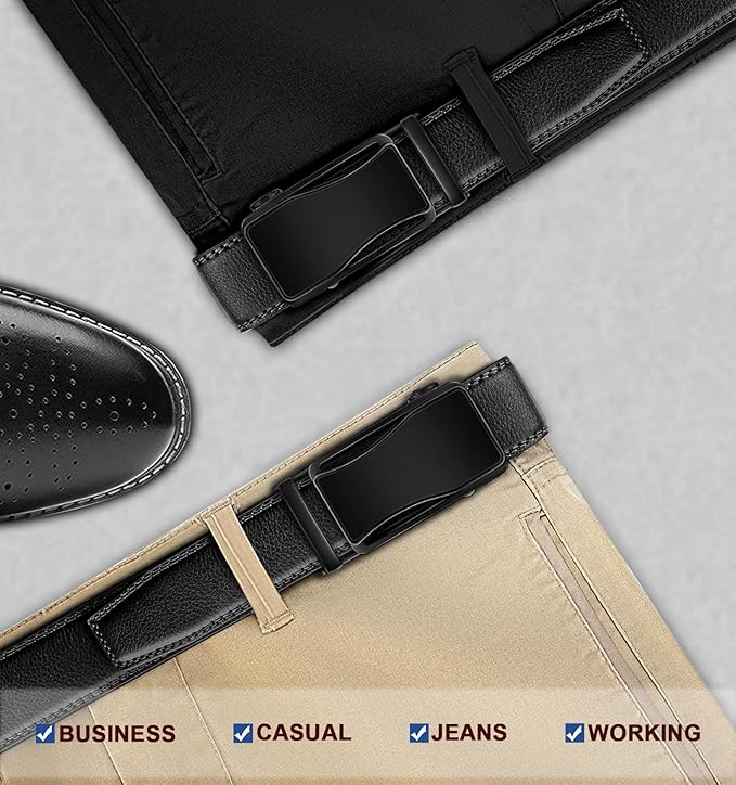 BULLIANT Mens Ratchet Belt,Leather Adjustable Slide Belt For Gift Mens Dress Casual 1 3/8",Size Adjustable