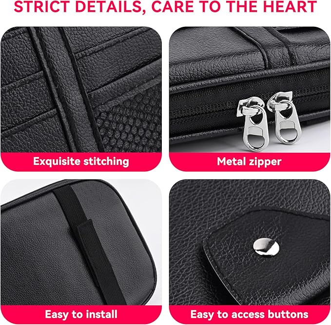 Car Sun Visor Organizer, Multi-Pocket PU Leather Sunglass Holder and Storage Pocket with Net Zipper, Card Sleeve Pocket Organizer, Auto Interior Accessories for Vehicle, Truck, SUV (Purple)