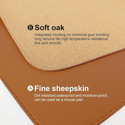 DAWNTREES Dual Sided Desk Mat,Leather Desk Pad,Brown 40"x16",Cork Desk Mat Protector,with PU Leather Valet Tray Organizer,Large Mouse Pad,Desk Writing Pad for Office and Home