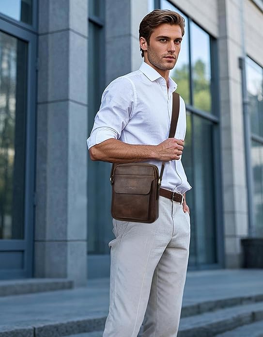 Leathario Crossbody Bag For Men Vegan Leather Shoulder Messenger Purse Sling Satchel Bag For Work Business Travel | Vegan Leather, Purse, For Work, Business, Travel