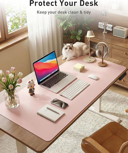 Aothia Faux Leather Desk Mat - Large Mouse Pad, Non-Slip PU Leather Blotter, Waterproof Writing Surface for Office and Home (Fairy Pink, 63" x 17")