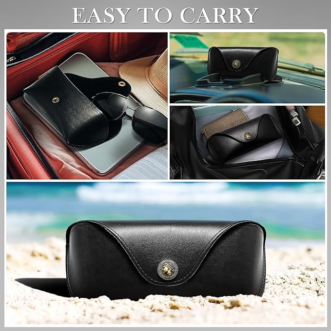 SUNGAIT Vegan Leather Glasses Case Portable Sunglasses Holder Hard Shell Slim Design Travel-Ready