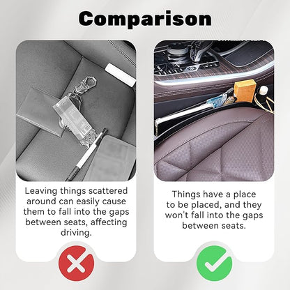 2PCS Car Seat Gap Filler Organizer, Multifunctional Seat Side Gap Filler Between Seat and Console, with Organizer & Hook Function for Avoiding Dropped Items, Universal Fits (Black)