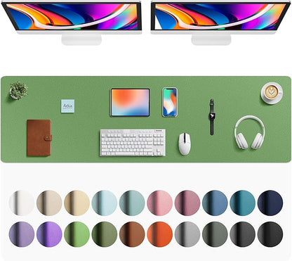 Aothia Faux Leather Desk Mat - Large Mouse Pad, Non-Slip PU Leather Blotter, Waterproof Writing Surface for Office and Home (Olive Green, 63" x 17")