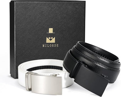 MILORDE Men's Leather Ratchet Belt - 35mm - Customizable Fit