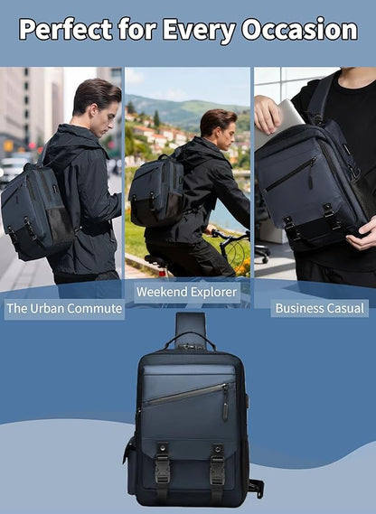 BASICPOWER Laptop Sling Bag for Men Women, Sling Backpack Crossbody Bag Fits 14 inch Computer with USB Port Anti-theft