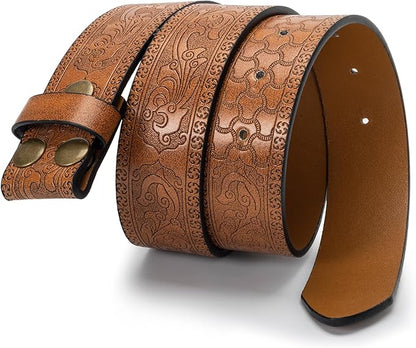 IZUS Vintage Western Belt Strap without Buckle Longhorn-Bull-Embossed Cowboy Belt for Women Men 1-1/2" Wide PU Leather Strap