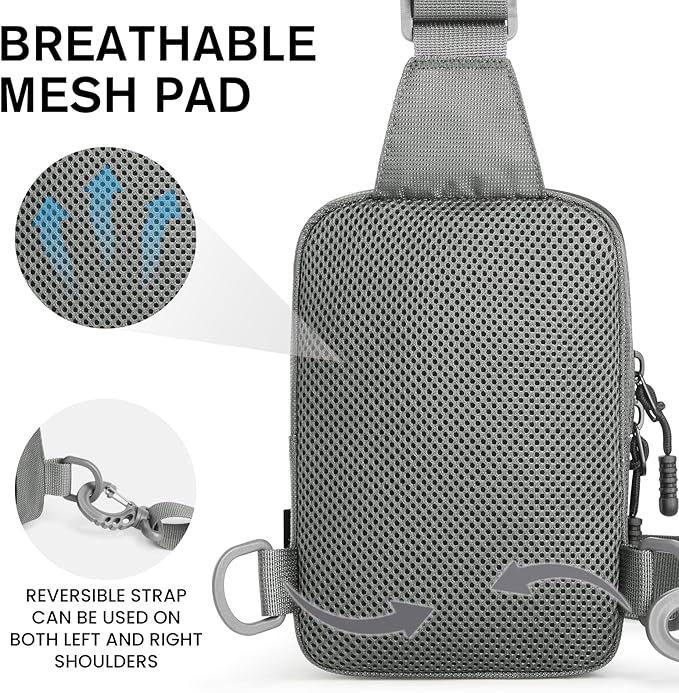 G4Free Waterproof Mini Crossbody Sling Bag, Small Chest Fanny Pack for Men, Lightweight Travel Sports Purse (Grey)