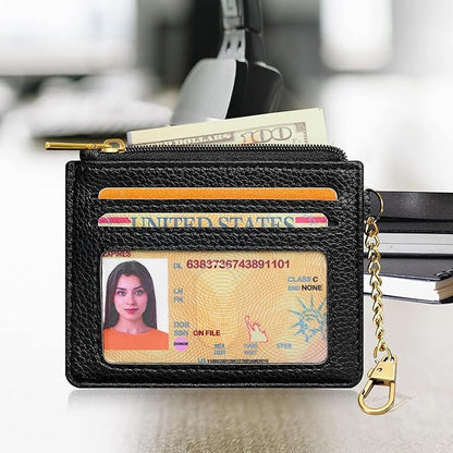 SEAVILIA Card Holder Keychain Wallet for Women with ID Window RFID Blocking Coin Purse Bee Gifts Slim Minimalist Small PU Leather