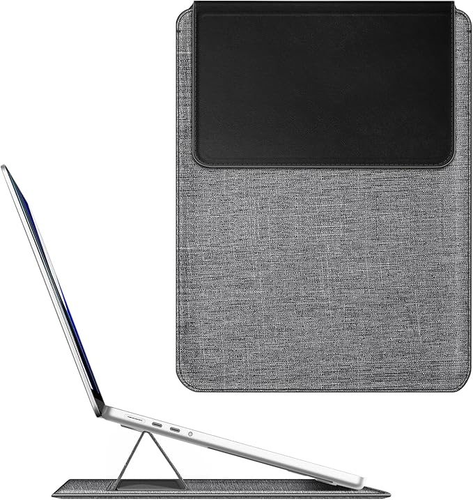 Fintie Sleeve Case for MacBook Air 13.6 A3449 A3240 A3113 A2681, Pro 14 A3427 A3426 A3434 A3401 A3185 A3112 A2992 A2918 A2779 A2442, MacBook Pro/Air/Neo 13 - Slim Bag Cover with Stand, Gray/Black