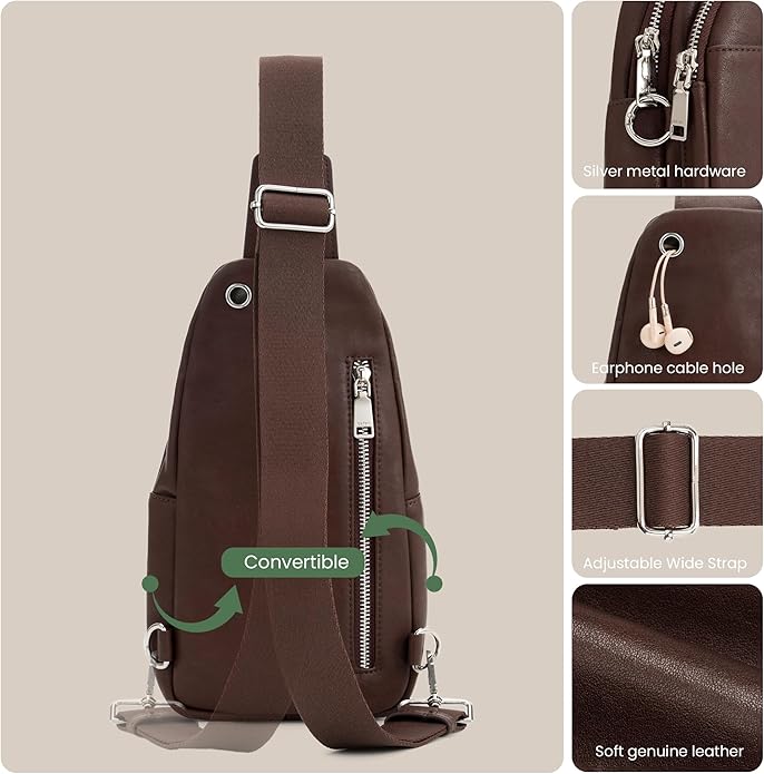 befen Genuine Leather Small Sling Bag for Women Anti-Theft Crossbody Chest Bags Fanny Packs for Travel with RFID Card Slots