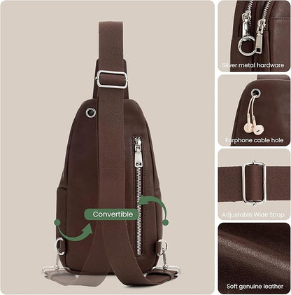 befen Genuine Leather Small Sling Bag for Women Anti-Theft Crossbody Chest Bags Fanny Packs for Travel with RFID Card Slots