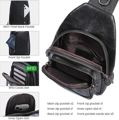 HESHE Leather Sling Bag for Women Crossbody Bags with Multi-Pocket Stylish Fanny Packs for Travel Chest Bag