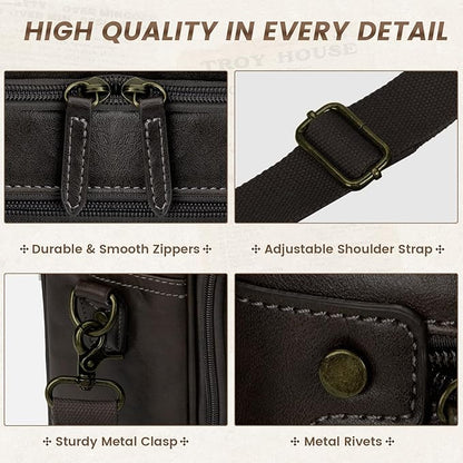 RAINSMORE Mens Laptop Bag 16 Inch Leather Briefcase Vintage Messenger Bag for Men Large Crossbody Shoulder Office Computer Bag Retro College Satchel for Work, Business,Travel, Coffee