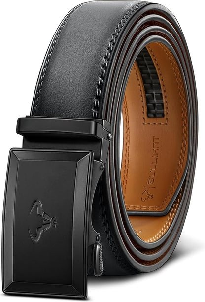 BULLIANT Men Belt,Ratchet Leather Belt Click Adjustable for Men Jeans Dress Casual 1 3/8-Cut to Fit