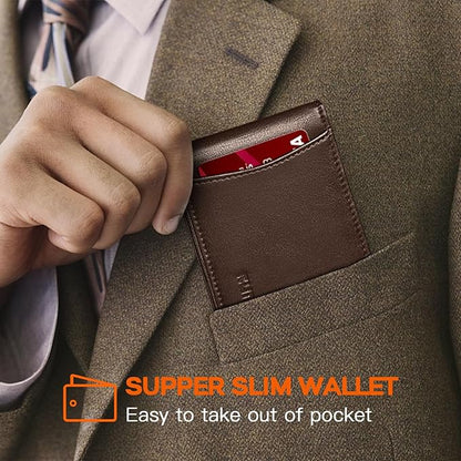 RUNBOX Slim Wallet for Men Genuine Leather RFID Blocking Bifold Minimalist Front Pocket Mens Wallet with Money Clip Thin Gift Box
