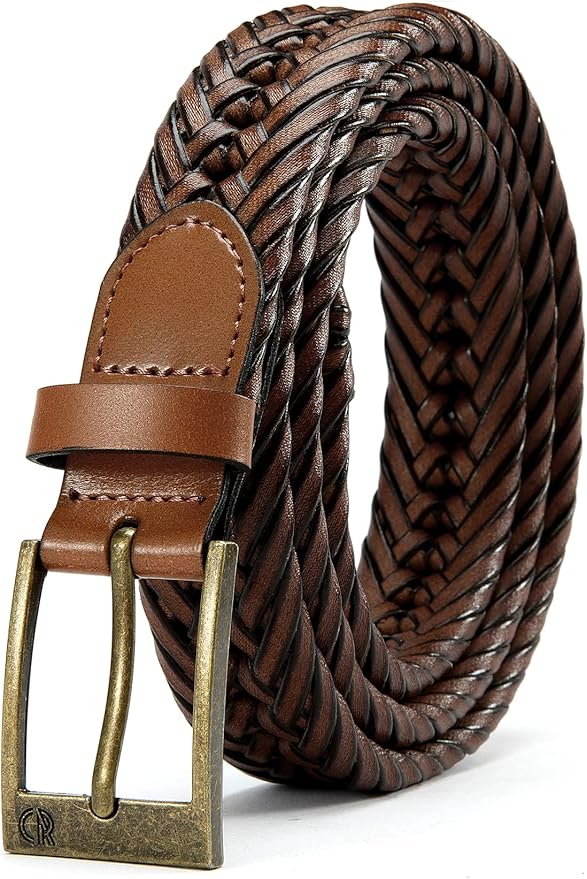 CHAOREN Leather Braided Belts for Men - 1 1/8" Mens Casual Woven Leather Belt for Dress Pant