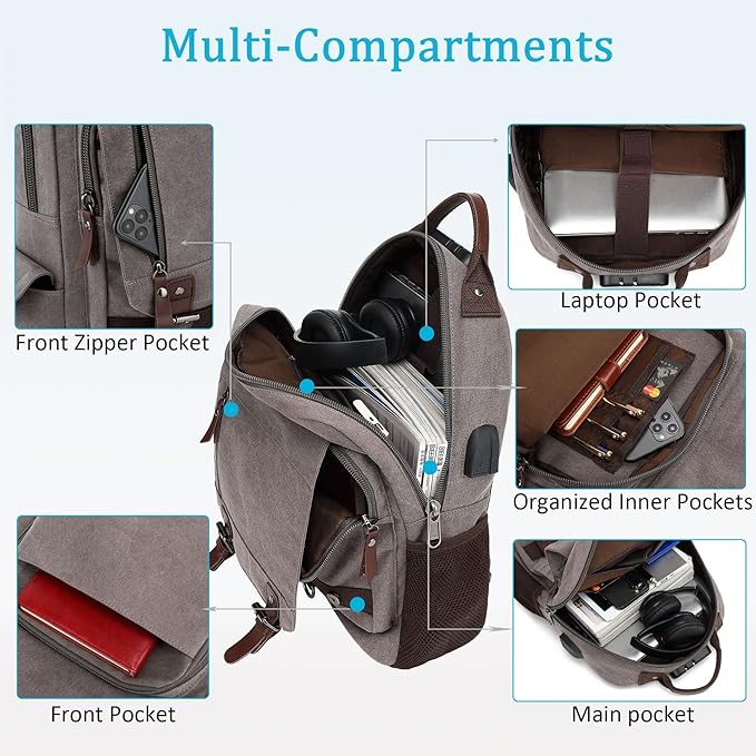 BASICPOWER Laptop Sling Bag for Men Women, Sling Backpack Crossbody Bag Fits 14 inch Computer with USB Port Anti-theft