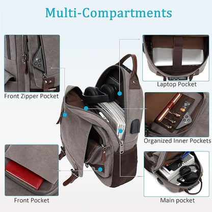 BASICPOWER Laptop Sling Bag for Men Women, Sling Backpack Crossbody Bag Fits 14 inch Computer with USB Port Anti-theft