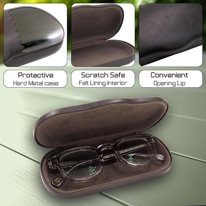 MyEyeglassCase Men's Medium Glasses Case - Classic Eyeglasses Hard Shell Holder, Elegant Easy Open Lip with Pouch and Cloth