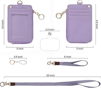MONDO DESIGNS 2-in-1 ID Badge Holder & Lanyard Wallet - Multi-Use Womens Small Wallet with Removable Wristlet & Neck Lanyard, Clear Window, 5 Card Slots, Phone Holder, Ring Keychain - Purple